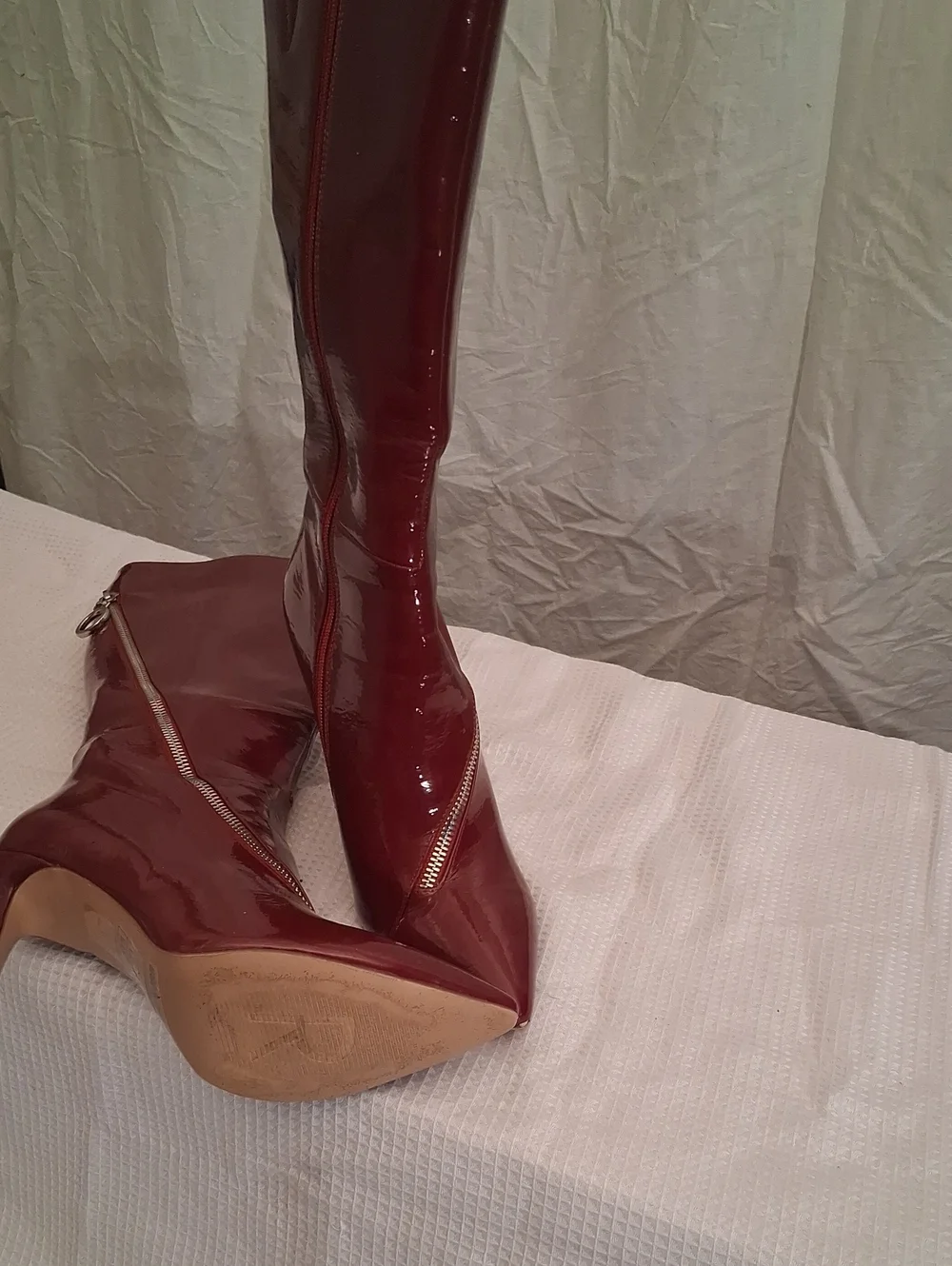 Glossy Burgundy Over-the-Knee Patent Boots